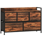 Cómoda com 5 Gavetas de Tecido Cómoda de Estilo Industrial com Estrutura Metálica para Sala de Estar Entrada Quarto 98x29x63 cm Castanho Rústico — foto 1