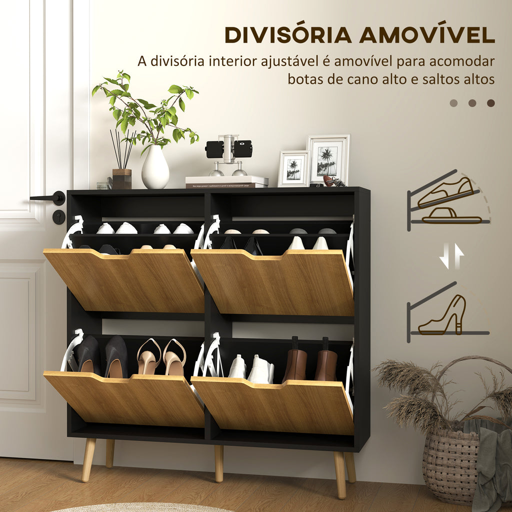 Sapateira com 4 Gavetas e Prateleiras Ajustáveis Móvel para Sapatos de Corredor para 16 Pares de Sapatos 95x26x95 cm Madeira e Preto — foto 6