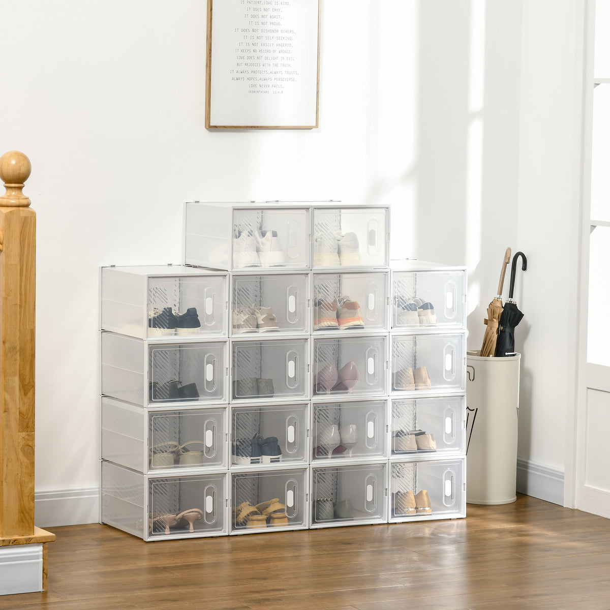 Armário Modular de Plástico Sapateira Modular com 18 Cubos Portas Magnéticas Organizador de Sapatos para Entrada Corredor Dormitório 28x36x21cm Transparente — foto 2