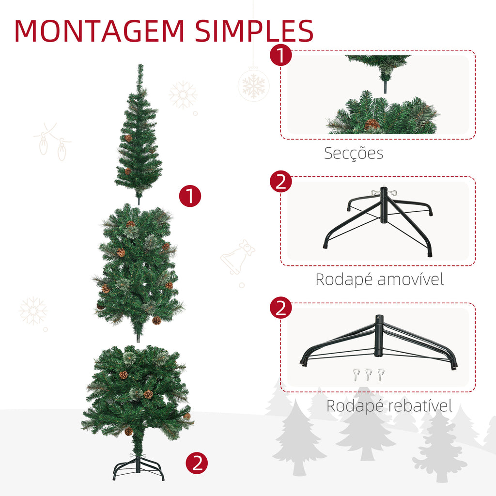 Árvore de Natal Artificial 195 cm Árvore de Natal com 556 Ramos Árvore de Natal Estreita Slim com 25 Pinhas Base Dobrável Ø54x195 cm Verde — foto 8