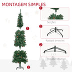 Árvore de Natal Artificial 195 cm Árvore de Natal com 556 Ramos Árvore de Natal Estreita Slim com 25 Pinhas Base Dobrável Ø54x195 cm Verde — foto 8