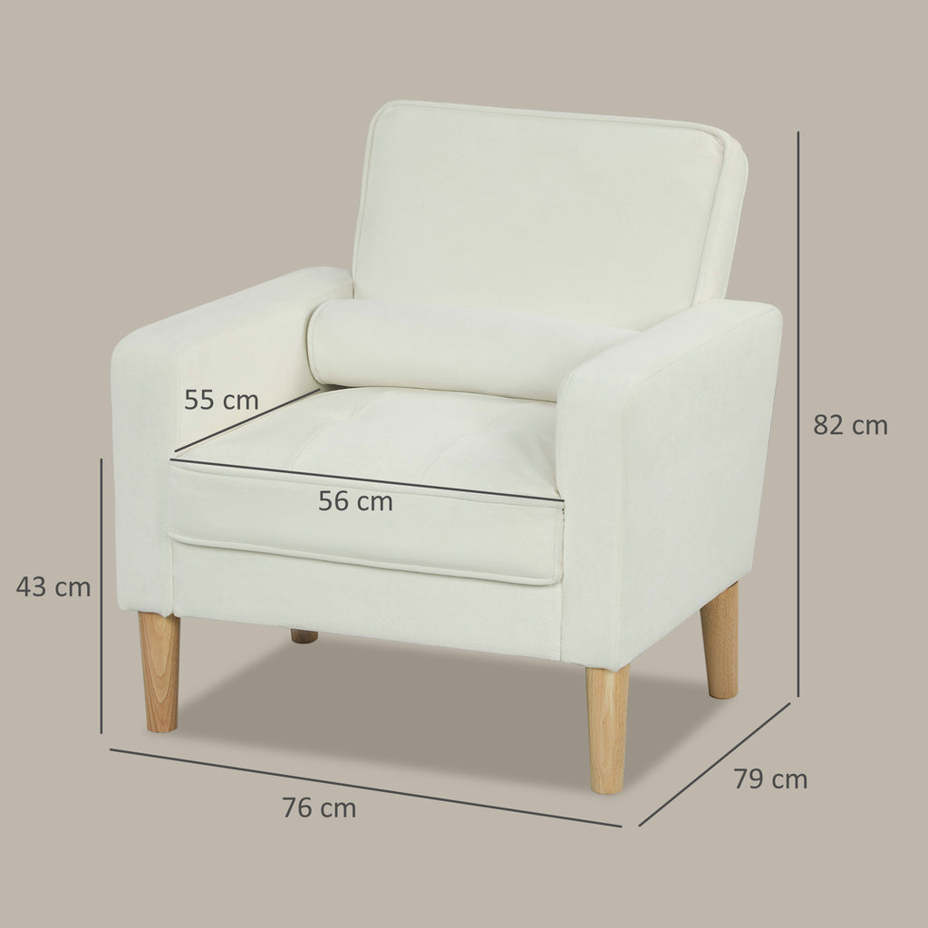 Poltrona Sala de Estar Poltrona Estofada em Veludo Poltrona de Leitura com Assento com Botões e Pés de Madeira para Quarto 76x79x82 cm Creme — foto 3