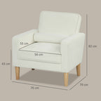 Poltrona Sala de Estar Poltrona Estofada em Veludo Poltrona de Leitura com Assento com Botões e Pés de Madeira para Quarto 76x79x82 cm Creme — foto 3