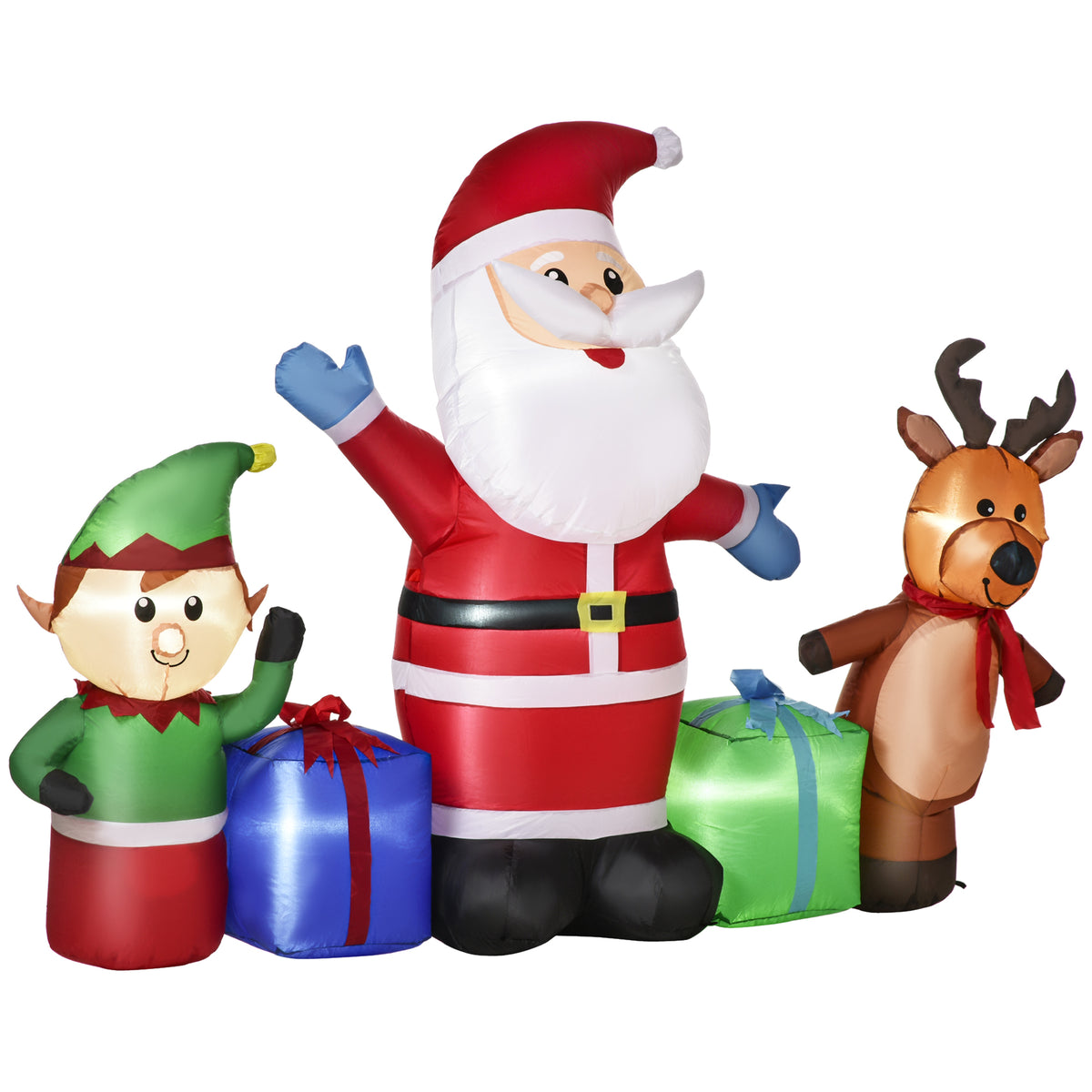 Decoração Insuflável de Natal Pai Natal com Rena e Duende Decoração de Natal com 6 Luzes LED e Insuflador para Jardim Pátio 203x50x153 cm Multicor — foto 1