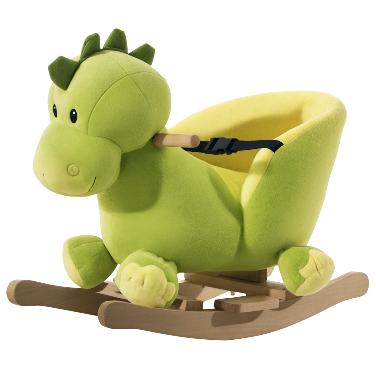 Cavalo de Baloiço em Forma de Dinossauro de Pélucia para Bebés 18-36 Meses com Sons Cinto de Segurança Guiador e Apoio para os Pés 60x33x45cm Verde — foto 1
