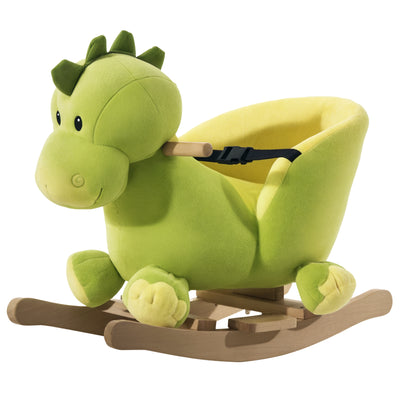 Pluche Dinosaurus Schommelpaard voor Baby's 18-36 Maanden met Geluiden, Veiligheidsgordel, Handvat en Voetsteun 60x33x45cm Groen