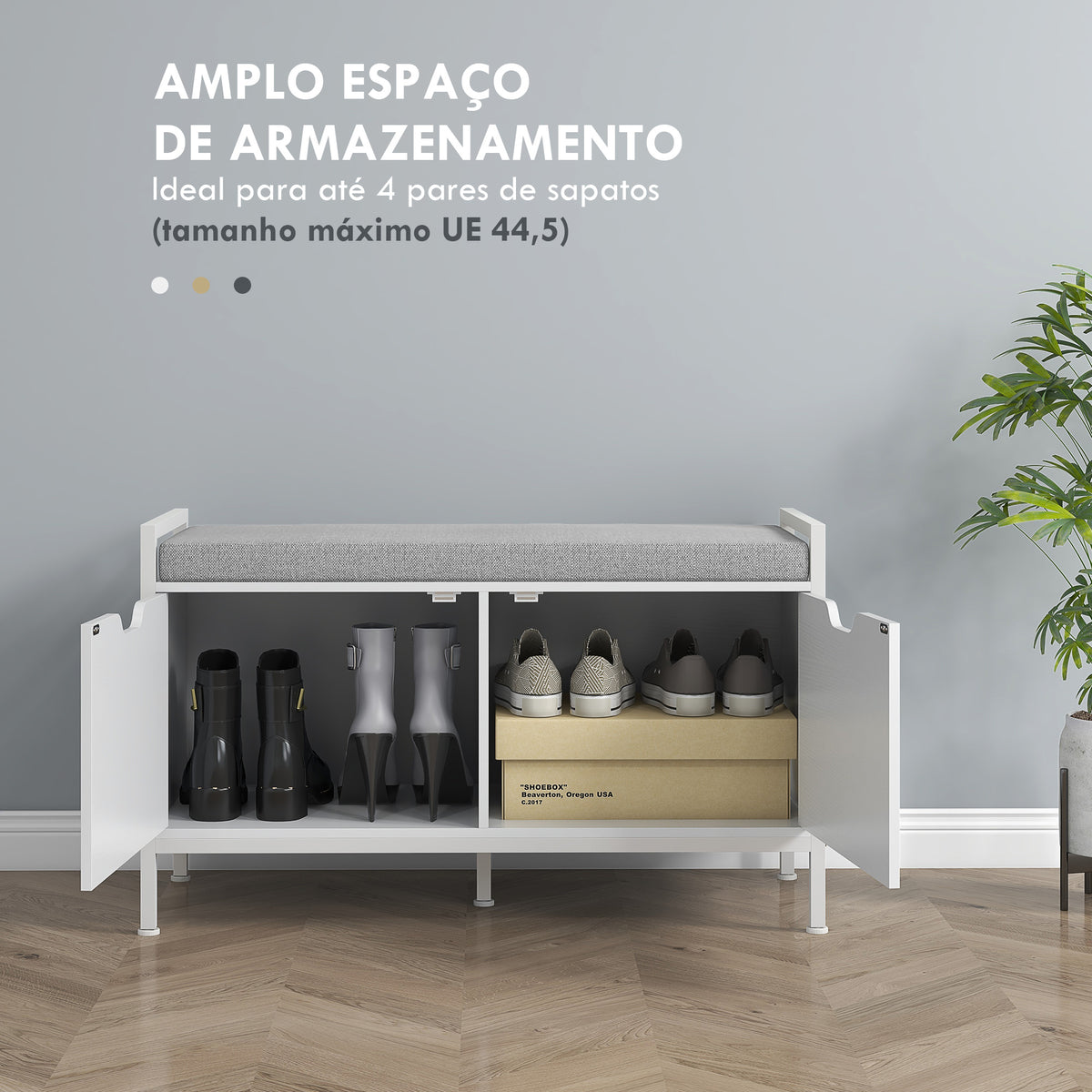 Banco Sapateira com Assento com Almofada Amovível para 4 Pares de Sapatos Banco Sapateira para Entrada Corredor Sala de Estar 84x35x50 cm Branco — foto 4