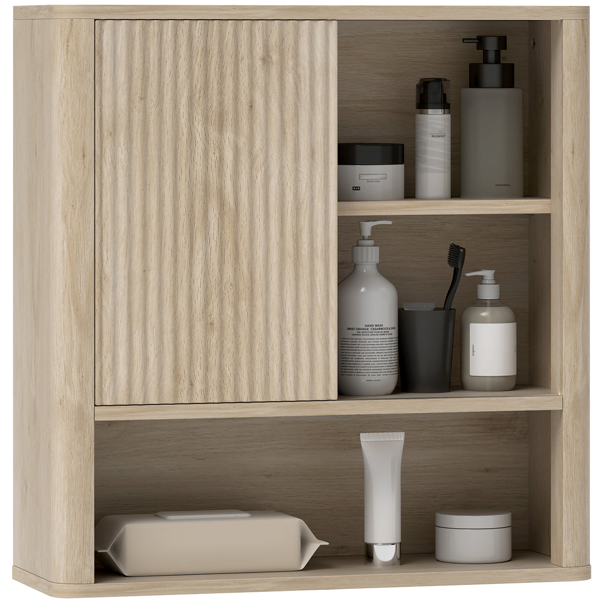 Armário de Casa de Banho de Parede Móvel de Casa de Banho com Prateleiras Ajustáveis Porta Deslizante Compartimentos e Desenho Elegante 60x20x62 cm Madeira — foto 1