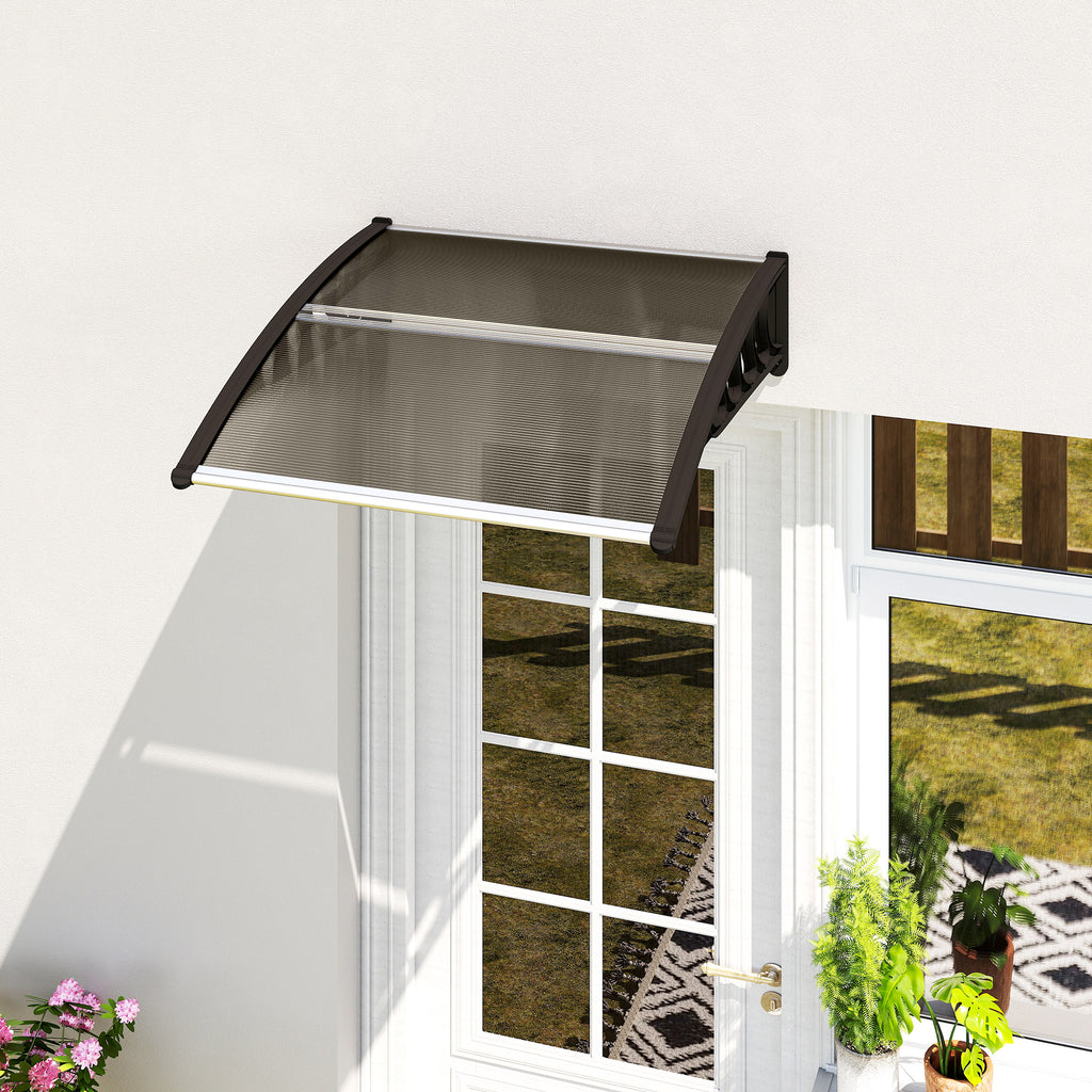 Marquise para Portas e Janelas 103x96,5x27 cm Marquise com Proteção para Sol e Chuva com Painéis de Policarbonato Preto e Marrom — foto 2