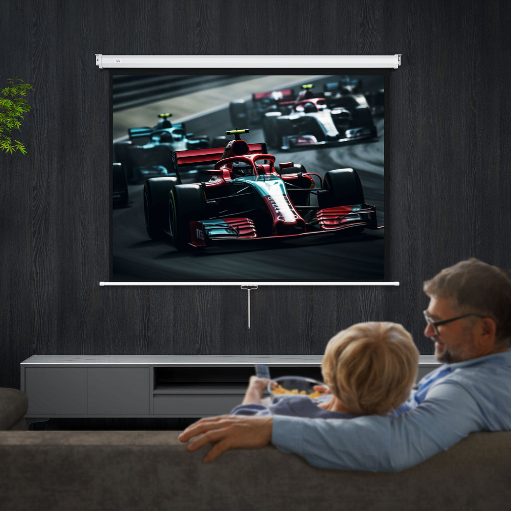 Ecrã de Projeção Manual 84 Polegadas Tela de Projeção Portátil Formato 4:3 Ângulo de Visão de 160° para Interior e Exterior Cinema em Casa 165x124 cm Branco — foto 2