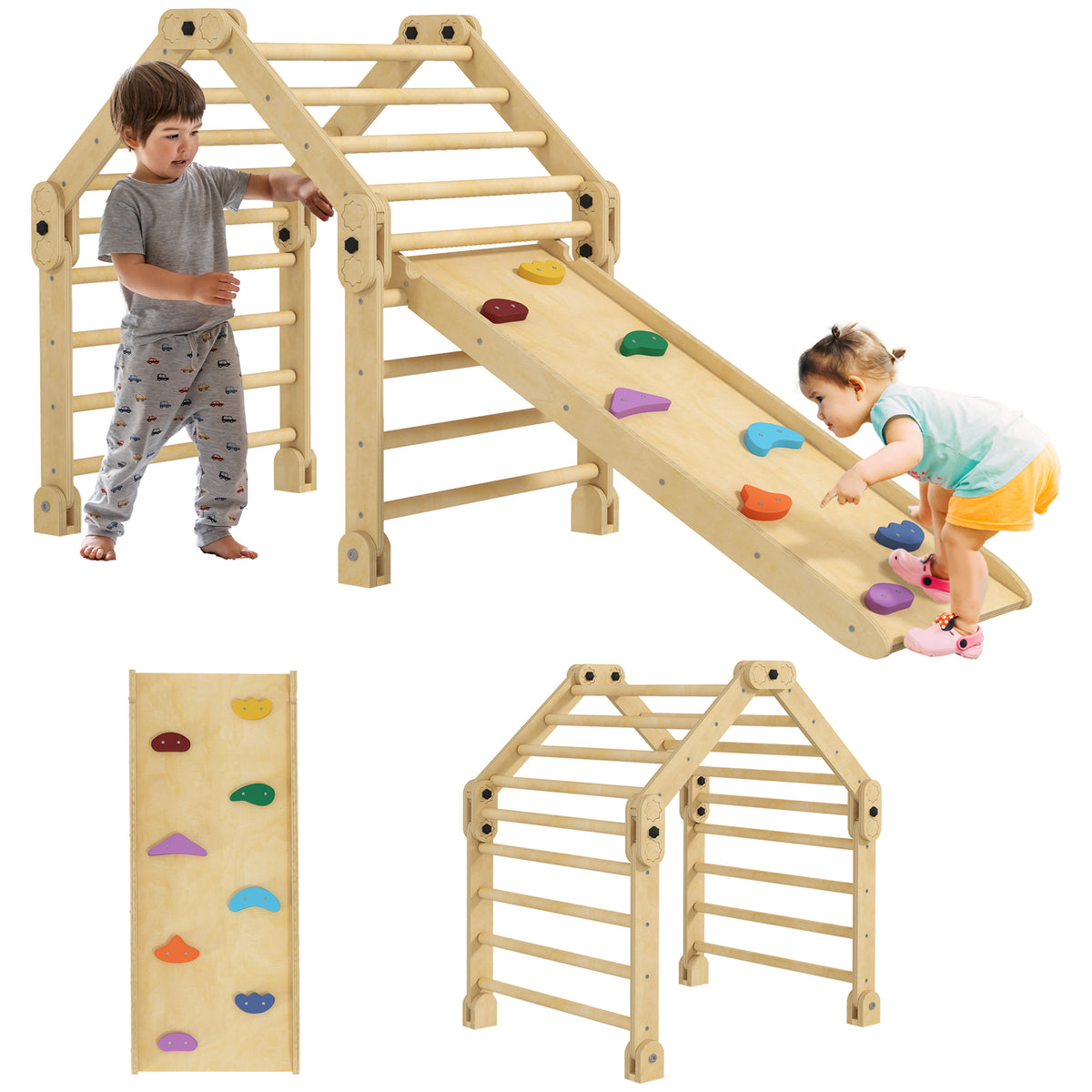 Escalada para Crianças 3 em 1 Estrutura de Escalada Dobrável para Crianças de 18-48 Meses com Rampa para Escorregar ou Escalar Jogo de Aprendizagem 175x70x89 cm Multicor — foto 1