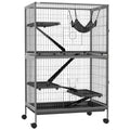 Gaiola para Roedores 80x52x128 cm Casa de 4 Alturas com Rampas Suspensa Rede Bandeja Removível Rodas Portas Cinza Prateado — foto 1