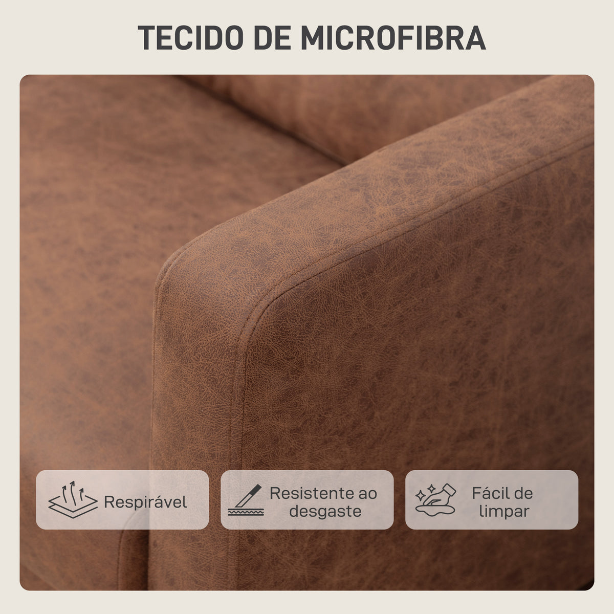 Sofá de 2 Lugares Estofado em Microfibra Sofá Moderno com Pés de Madeira Apoio de Braços para Sala Quarto Escritório Sala de Estar 130x78x85 cm Castanho — foto 7