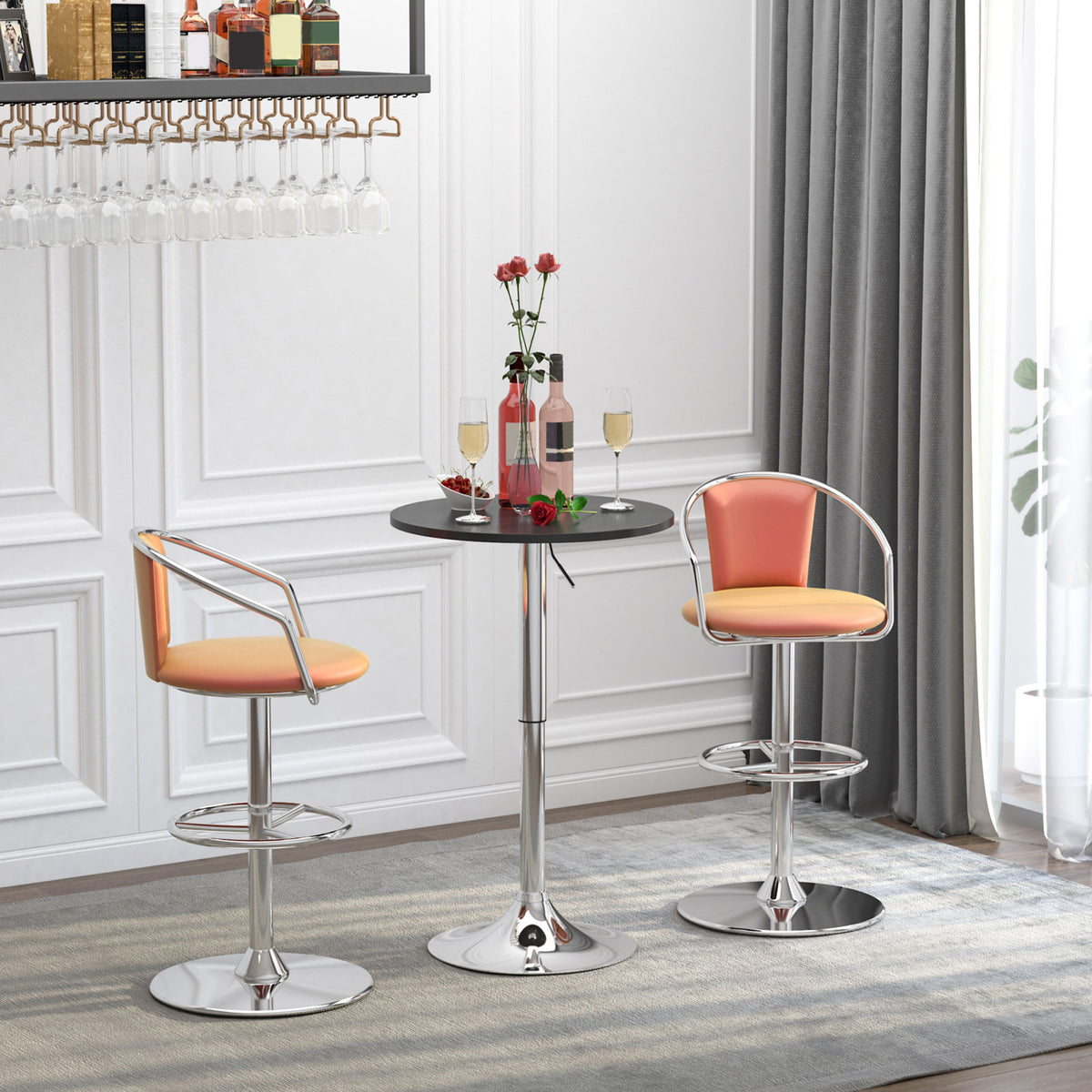 Mesa de bar ajustável em altura com base redonda e antideslizante para cozinha sala de jantar Ø60x69-93 cm Preto — foto 2