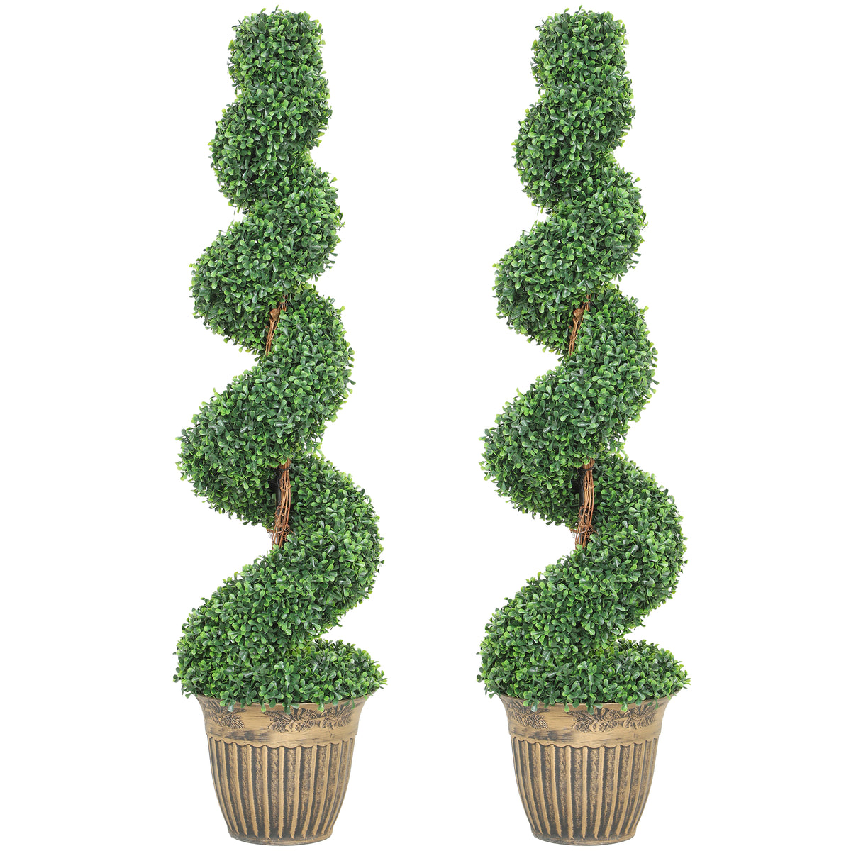 Conjunto 2 Plantas Artificiais de Buxo em Espiral 120cm com Vaso Incluído para Decoração Interior e Exterior Verde — foto 1