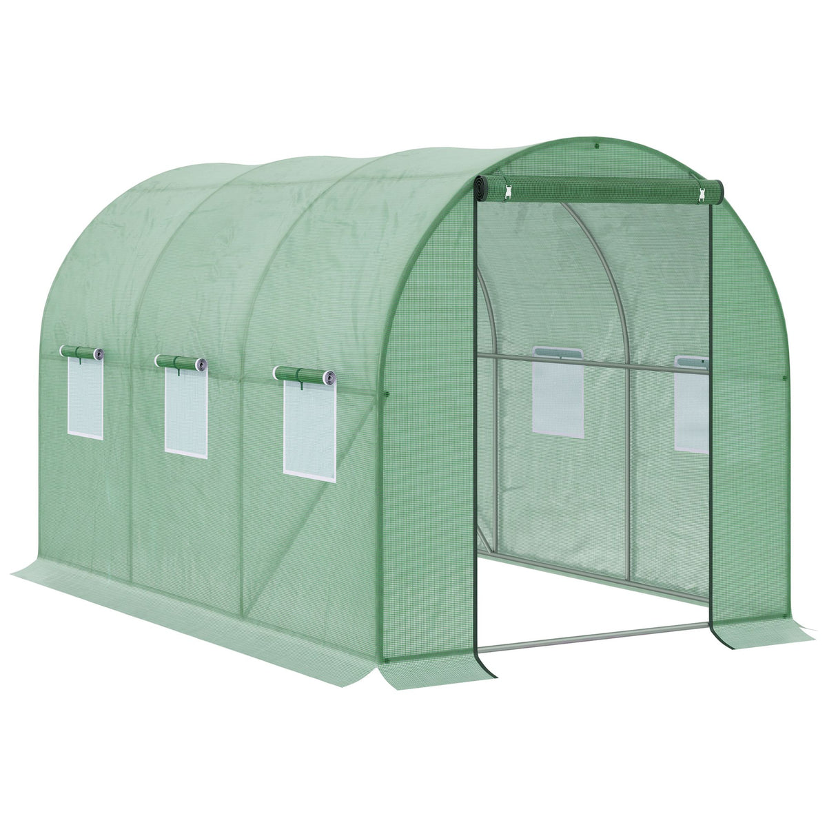 Estufa de Túnel 3x2x3m Estufa de Jardim Exterior com Portas Enroláveis e 6 Janelas Polietileno e Metal Galvanizado para Cultivos Plantas Flores Verde — foto 1