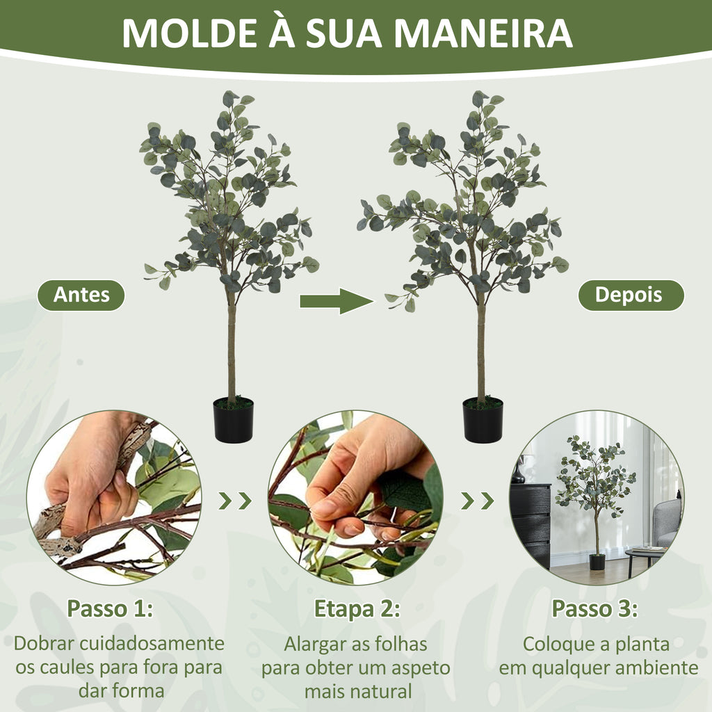 Eucalipto Artificial 120 cm Planta Artificial Decorativa Grande Árvore Artificial de Interior com 230 Folhas Decoração para Casa Escritório Dormitório Verde — foto 6