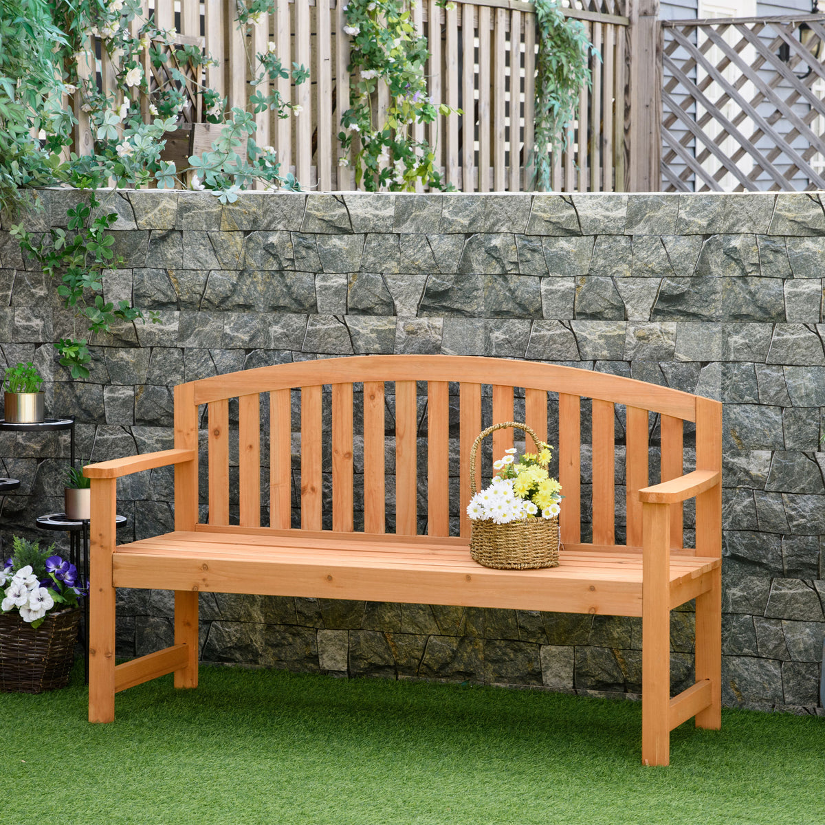 Banco de Jardim de 3 Lugares Banco de Ripas de Madeira com Encosto Apoio para os Braços Terraço Varanda Exterior Carga 320kg 140x50x85cm Natural — foto 2