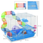 Gaiola para Hamster, Casa para Hamster com Túnel, Comedouro, Bebedouro, Casinha, Rampa, Roda de Exercício, Plataforma e Alça, Bandeja Removível, para Ratos e Gerbos, 46x30x37 cm, Azul — foto 3