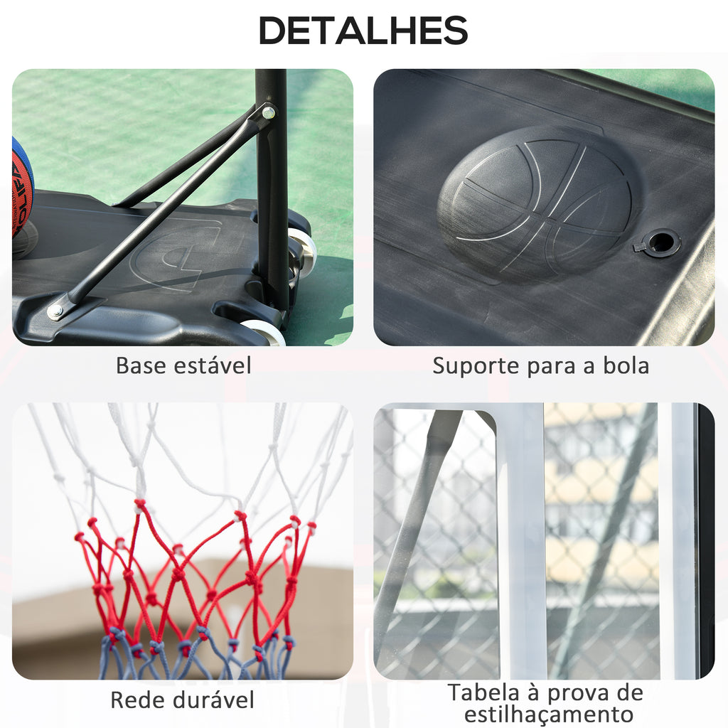Tabela de Basquetebol para Exterior com Altura Ajustável 206-260 cm Cesta de Basquetebol com Rodas e Base Recarregável para Adolescentes e Adultos Preto — foto 7