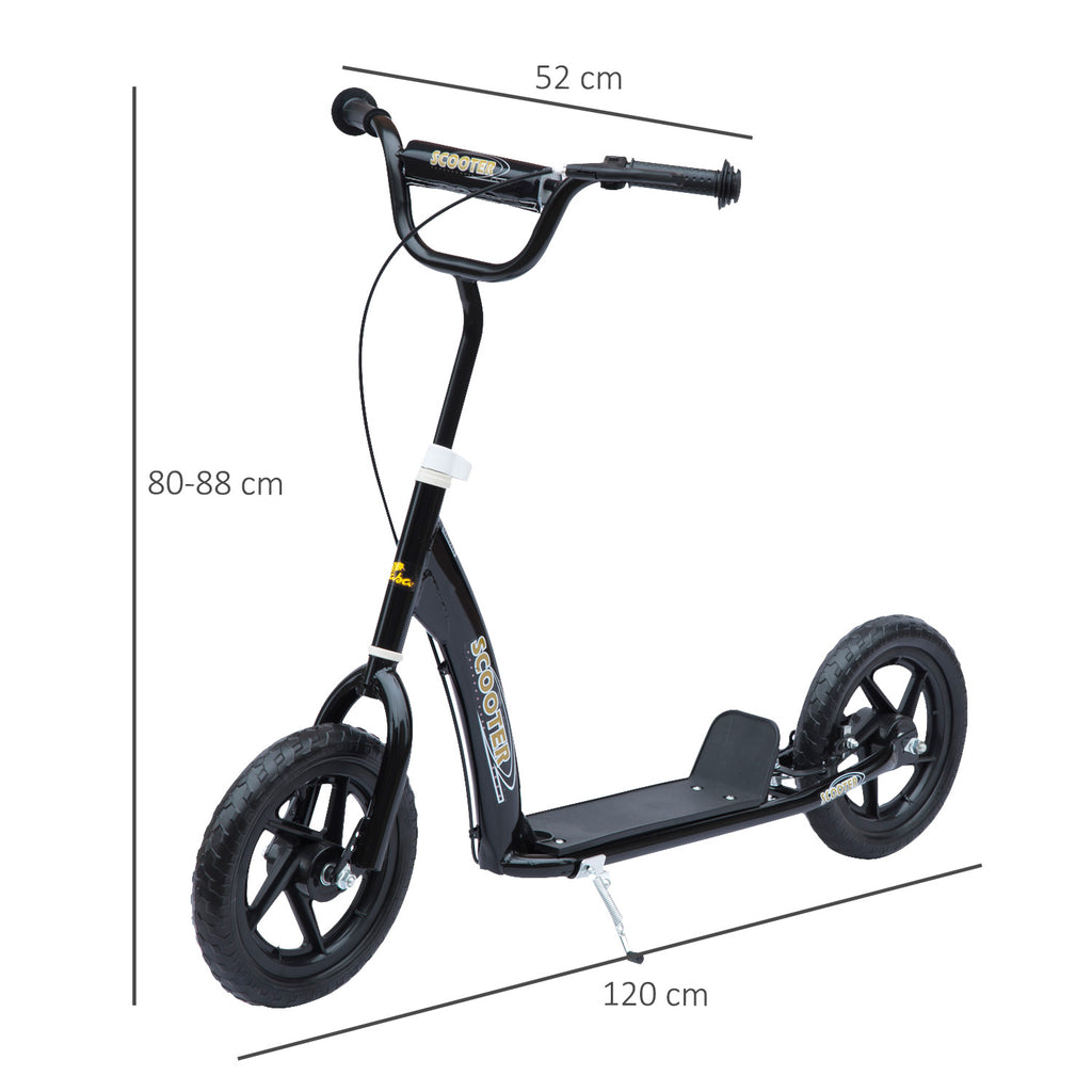 Trotinete com 2 Rodas de 12 Polegadas Trotinete para Crianças com Guiador Ajustável Freio e Cavalete Carga Máxima 100kg 120x52x80-88cm Preto — foto 3