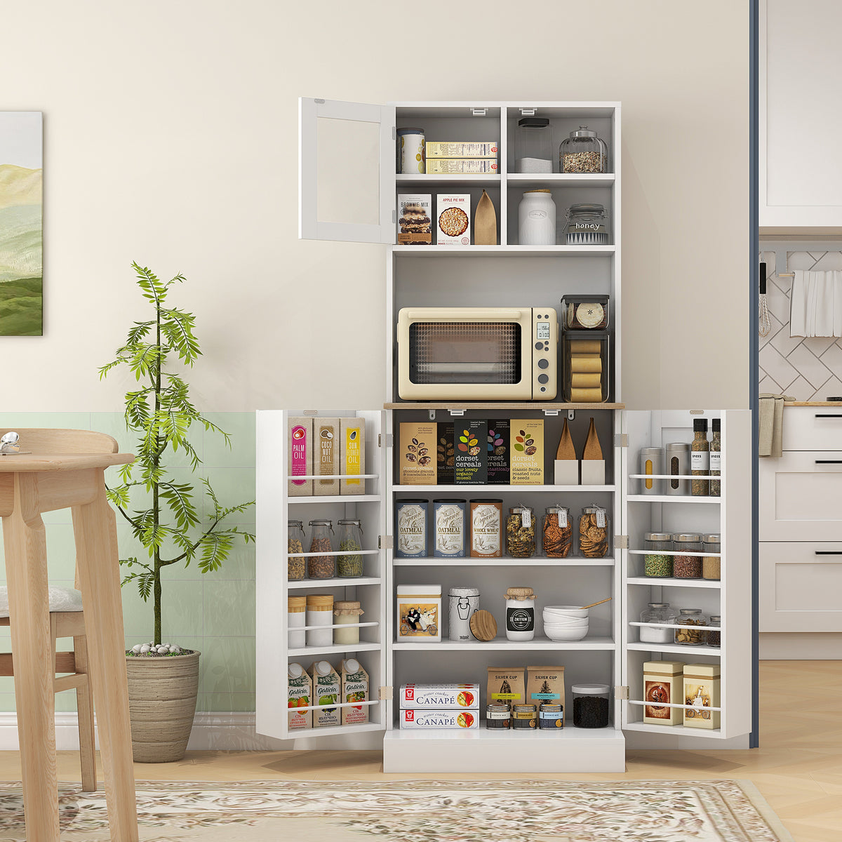 Armário de Cozinha Armário Alto de Cozinha Móvel Auxiliar de Cozinha com 3 Portas Prateleiras Ajustáveis e Prateleiras na Porta para Sala de Jantar 60x35x169 cm Branco — foto 2