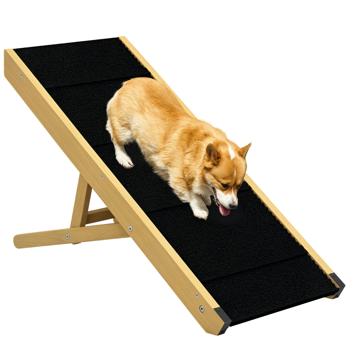 Rampa para Cães Dobrável Rampa para Animais de Estimação de Madeira com Altura Ajustável em 4 Níveis para Cães Pequenos e Médios 83,5x35x47,5 cm Natural — foto 1