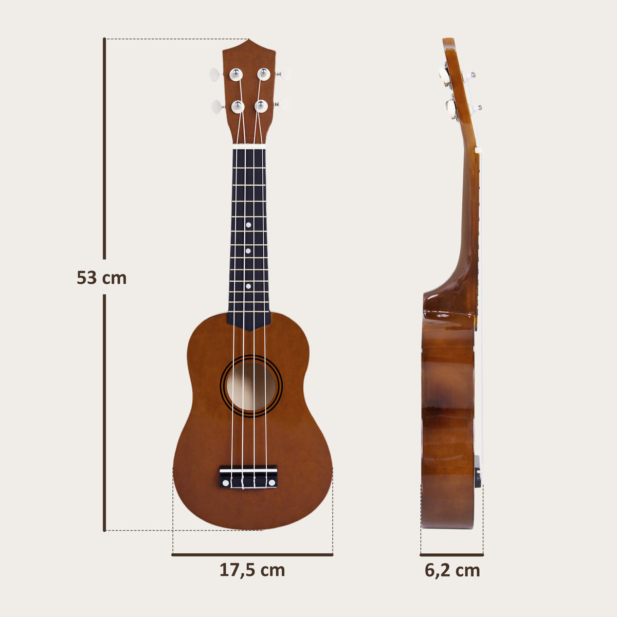Ukelele 21 Polegadas Ukelele Soprano para Principiantes Ukelele apto para Concerto com Cordas de Nylon Material Madeira 53x17,5x6,2 cm Marrom — foto 3