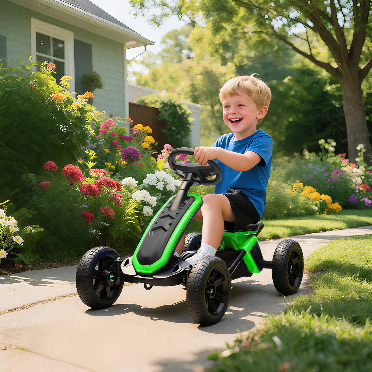 Kart Pedais Kart com Rodas Antiderrapantes de EVA Estrutura Metálica Carga 30 kg para Crianças de 2-5 Anos 85,5x49x57 cm Verde — foto 2