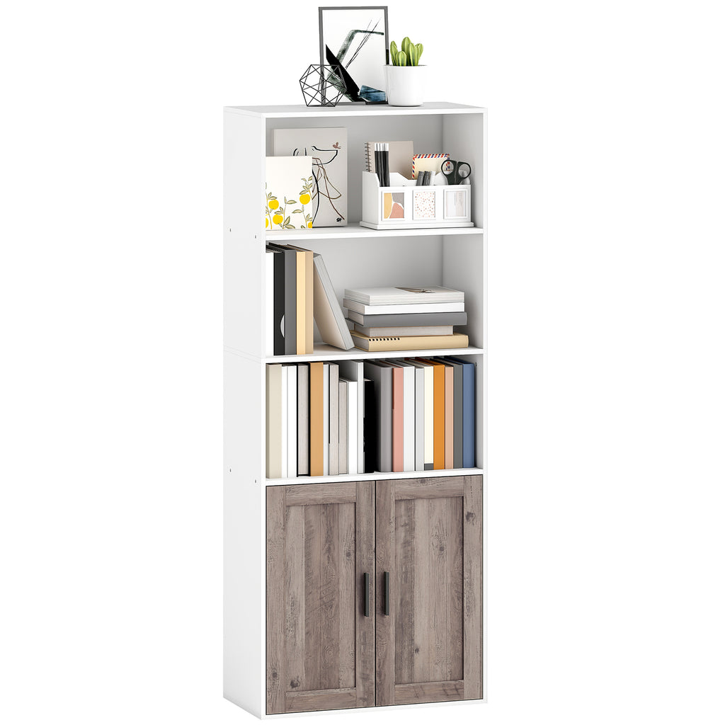 Estante para Livros Estreita Estante com Prateleiras Abertas e Armário com Prateleira Ajustável para Sala Escritório e Estúdio 60x30x149,5 cm Branco e Castanho — foto 1