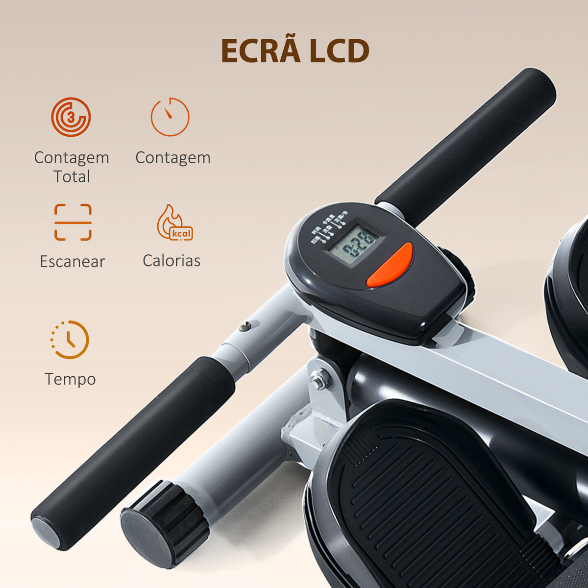 Máquina de Remo com Ecrã LCD para Academia Exercícios de Musculação ou Resistência Carga Máxima 100kg 130x47,5x67cm Cinza — foto 5