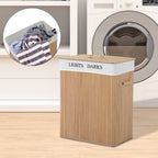 Cesto para Roupa Suja de Bambú Capacidade de 100L Cesta para Roupa Suja Retangular com Tampa Removível Bolsa com 2 Compartimentos 52x32x63cm Bambú — foto 2