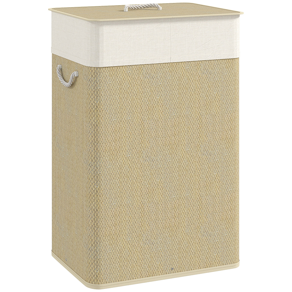 Cesto de Roupa com Tampa 72L Cesto de Roupa de Bambu com Bolsa Interior Removível e Alças para Lavandaria Dormitório 40x30x60 cm Bege e Creme — foto 1