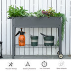Floreira de Metal Elevada Floreira com Rodas Alça Lateral e Prateleira Inferior para Cultivo de Plantas Hortaliças Flores 104x39x80cm Cinza — foto 6