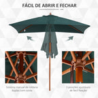 Chapéu de Sol de Jardim 200x150x230cm Chapéu de Sol Retangular Inclinável com Polia Duplo Teto e Mastro Desmontável de Madeira para Terraço Pátio Verde — foto 6