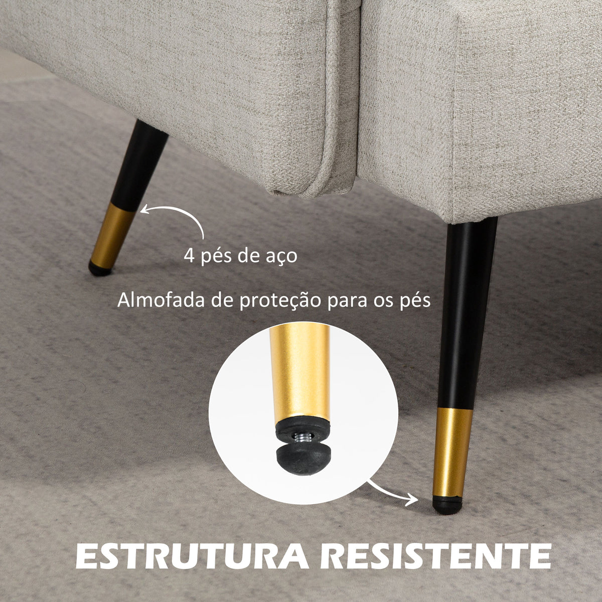 Sofá de 2 Lugares Sofá Moderno Estofado em Poliéster com 4 Almofadas Apoio para os Braços e Pés de Aço para Sala de Estar Escritório Carga Máxima 240 kg 139x68x80 cm Creme — foto 5