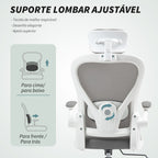 Cadeira de Escritório Giratória Cadeira de Escritório em Malha Transpirável com Altura Ajustável Apoio para a Cabeça e Suporte Lombar Ajustáveis Cadeira de Escritório Basculante Carga 120 kg 58x63x115-125 cm Cinza — foto 5
