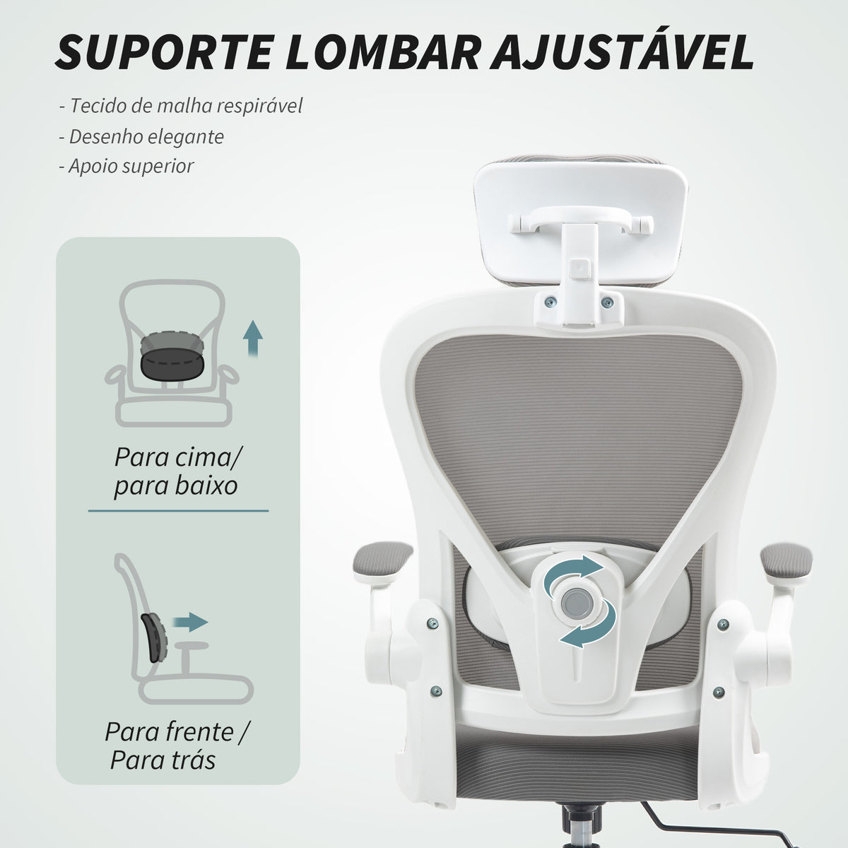 Cadeira de Escritório Giratória Cadeira de Escritório em Malha Transpirável com Altura Ajustável Apoio para a Cabeça e Suporte Lombar Ajustáveis Cadeira de Escritório Basculante Carga 120 kg 58x63x115-125 cm Cinza — foto 5