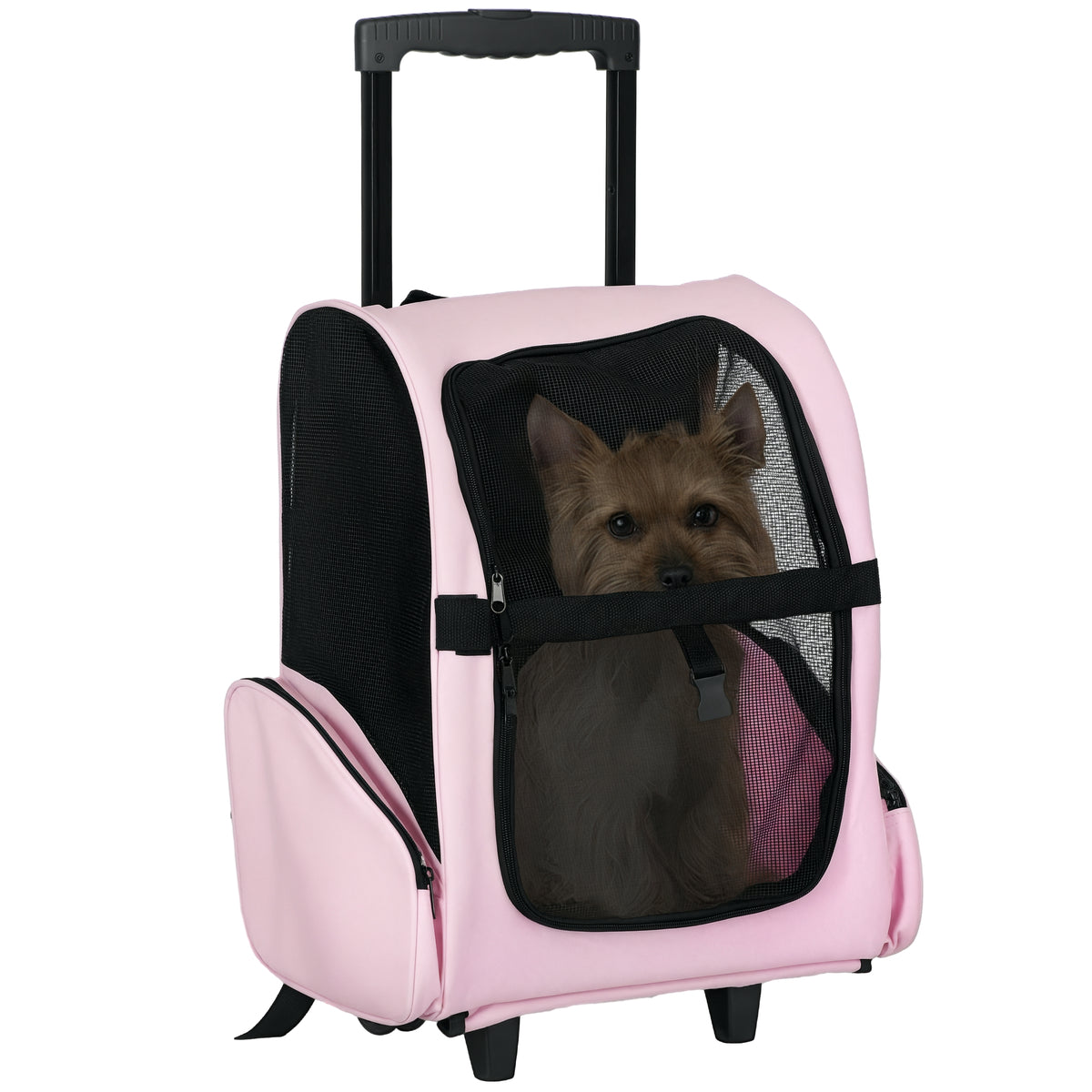 Transportadora 2 em 1 para Animais de Estimação Mochila ou Carrinho de Viagem para Cães e Gatos com 2 Rodas Alça Retrátil de Alumínio e Bolso de Armazenamento 42x25x55cm Rosa — foto 1