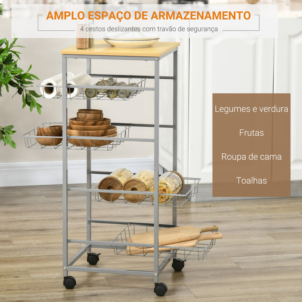 Carrinho de Cozinha Multifuncional com Rodas 5 Níveis Carrinho de Serviço da Cozinha Carrinho Auxiliar para Fruteira e Verdureiro 36,5x36,5x89cm Carga 20kg — foto 5