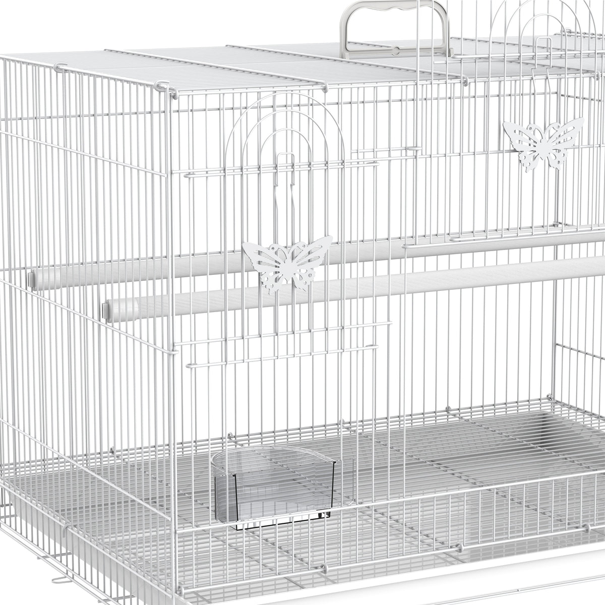 Gaiola para pássaros com 2 poleiros e 3 portas para pássaros pequenos de metal 60x41x41cm branco — foto 7