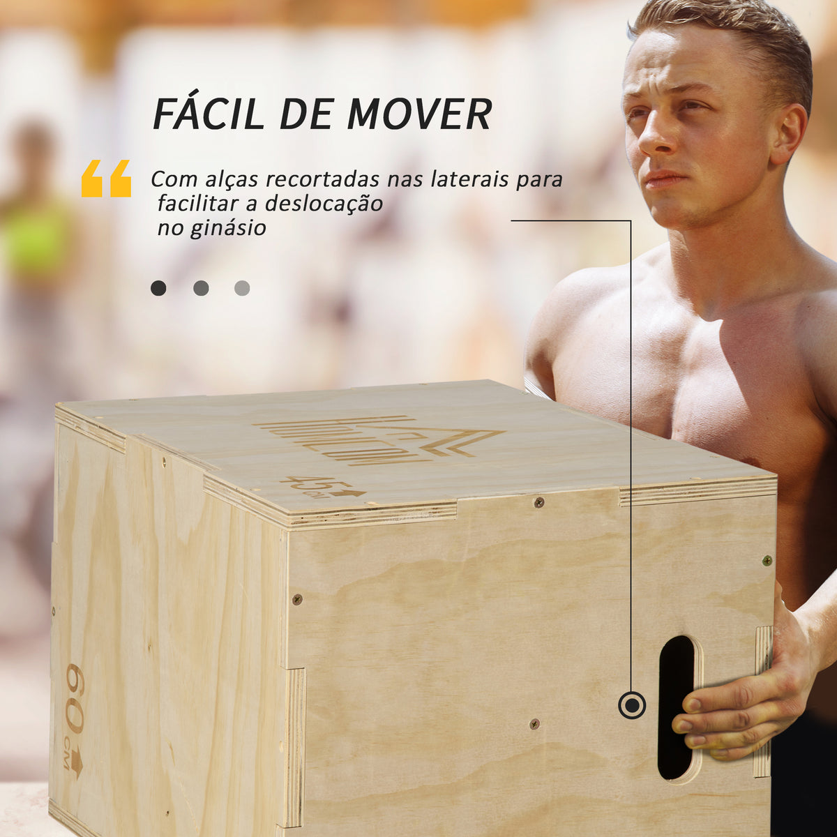 Caixa Pliometria de Madeira Caixa de Saltos com 2 Alças Recortadas Carga Máxima 120 kg para Casa Escritório Ginásio 45x40x60 cm Madeira — foto 5