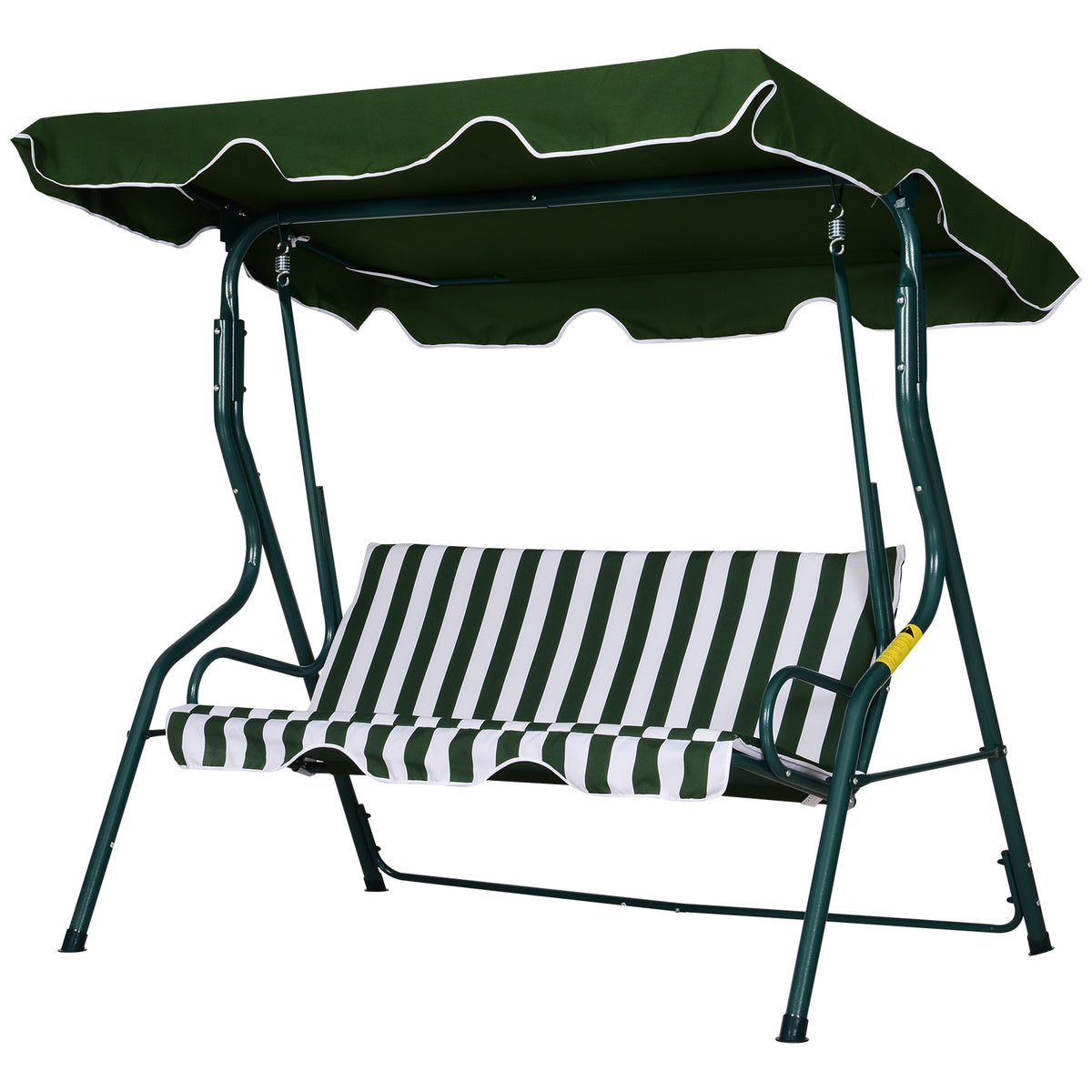 Baloiço de Jardim de 3 Lugares com Estrutura de Metal Almofada Toldo Ajustável Balcão Terraço Patio Carga Máx. 200kg 170x110x153cm Verde e Branco — foto 1