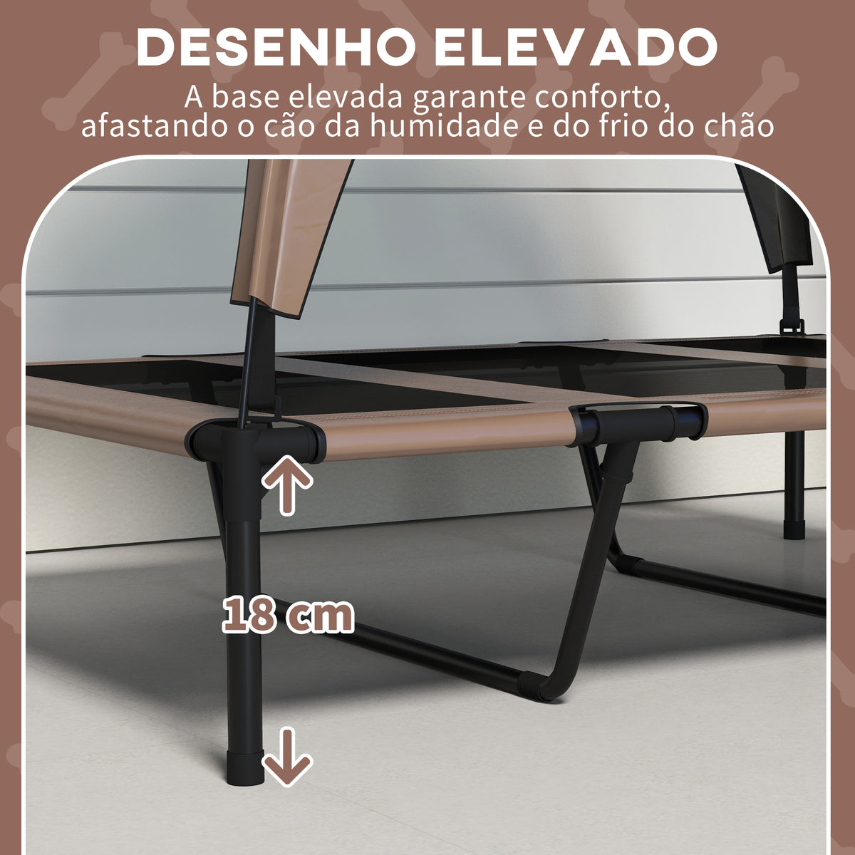 Cama para Cães Elevada com Toldo Cama para Cães Médios com Estrutura de Aço e Bolsa de Transporte para Interior e Exterior 106x76x94 cm Marrom Claro — foto 7