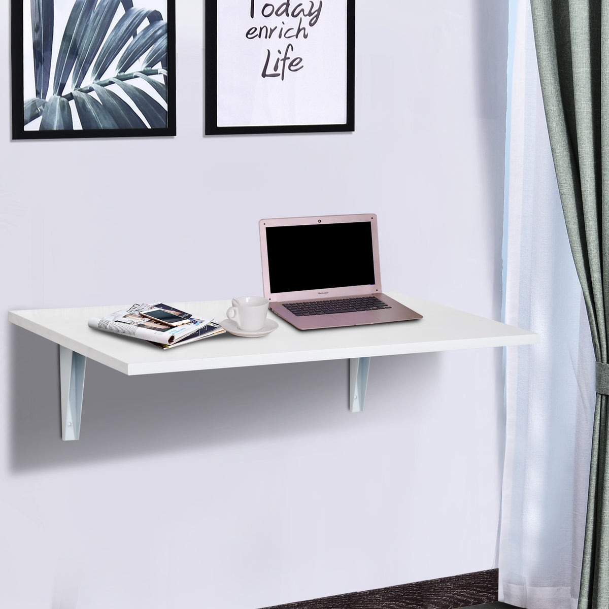 Mesa Dobrável de Parede Mesa Auxiliar Suspensa para Cozinha Sala de Jantar 60x40x20cm Branco — foto 7