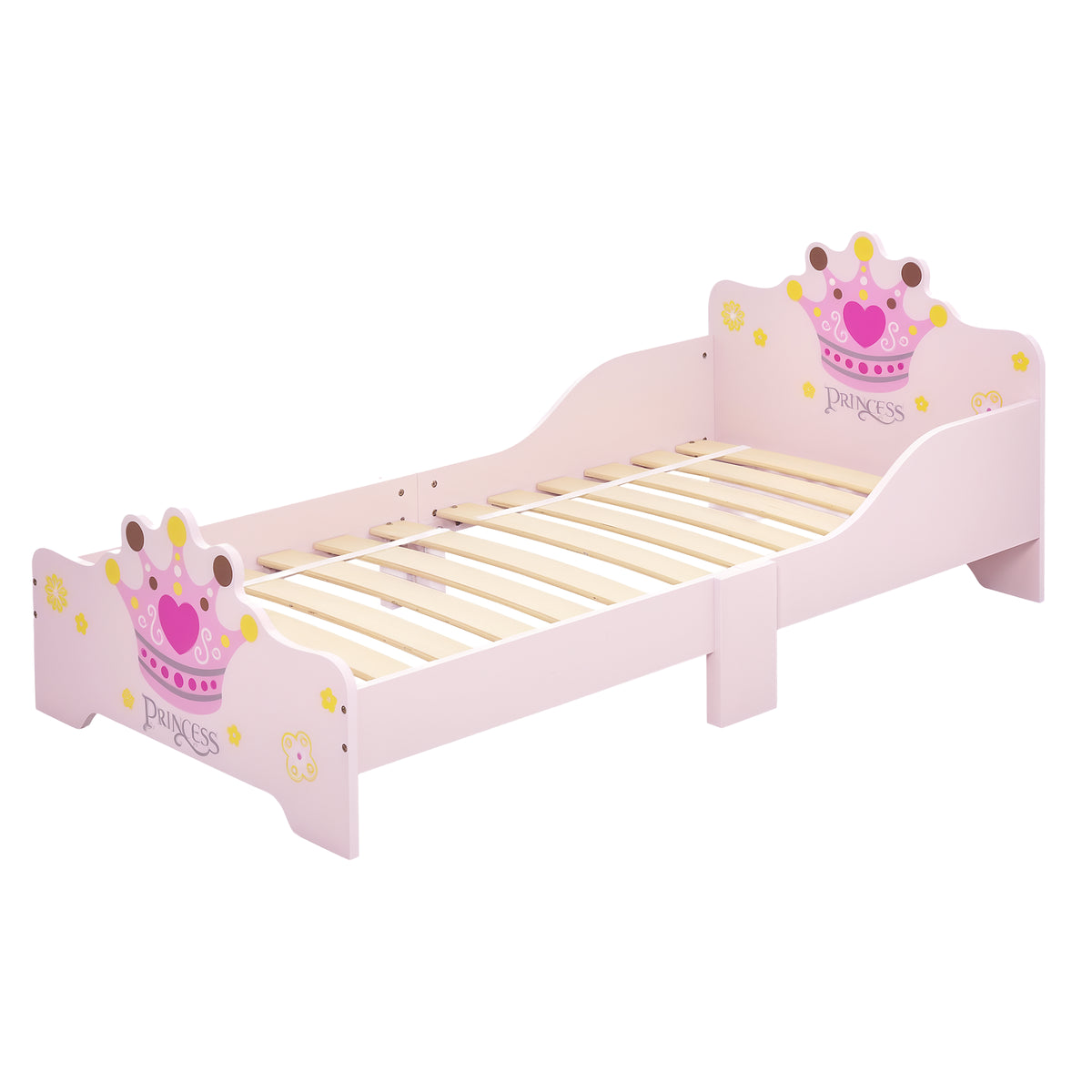 Cama de Criança +3 anos 143x73x60 cm Cama de Criança em Madeira com Estampado de Coroa Carga 50 kg para Quarto Rosa — foto 1
