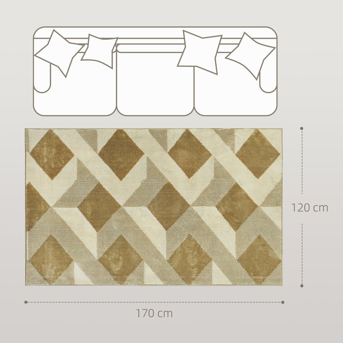 Tapete Sala de Estar 170x120 cm Tapete Lavável na Máquina de Lavar Pelo Curto Estilo Moderno Tapete para Sala de Estar Quarto Sala de Jantar Creme e Marrom Claro — foto 3