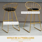 Conjunto de 2 Bancos Altos de Cozinha com Assento em Tecido Bancos de Bar Cadeiras Acapulco com Encosto e Apoio para os Pés para Sala de Jantar 52,5x47x97 cm Dourado — foto 4