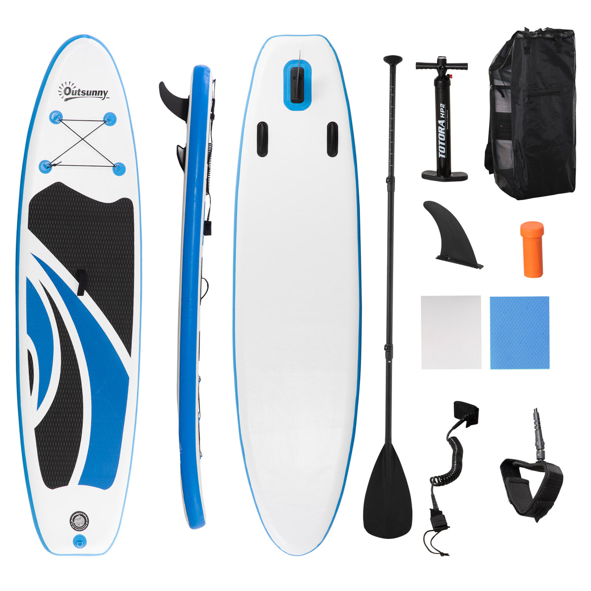 Prancha de Paddle Surf Inflável 300x76x15cm Dobrável com Remo Ajustável Desmontável Cobertura Antiderrapante Bolsa de Transporte e Kit Reparação Branco e Azul — foto 1