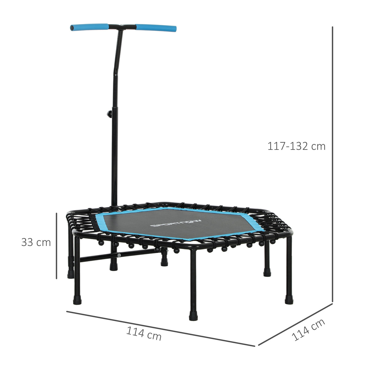 Trampolim Fitness 114x114x132 cm Trampolim Fitness com Guiador Ajustável em 3 Níveis Estrutura de Aço para Treino de Perna Corpo em Casa Escritório Ginásio Azul — foto 3